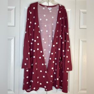 Women's LulaRoe Cardigan Sweater Mauve Pink White Polka Dots Pockets Long Sleeve
